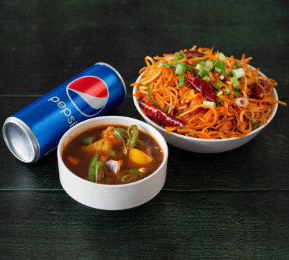 Szechawan Veg Noodle With Chilli Paneer +Pepsi Coke