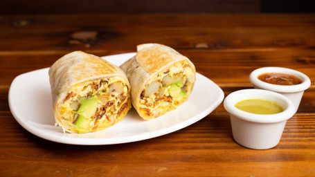 Breakfast wrap with avocado and meat