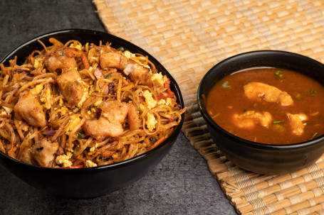 Schezwan Chicken Noodles With Chicken Manchurian Sauce