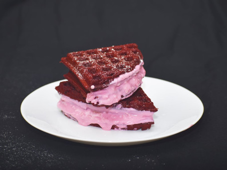 Red Velvet Waffles With Bubblegum Filling