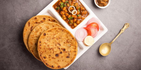 2 Pcs Aloo Paratha With Chole Curd