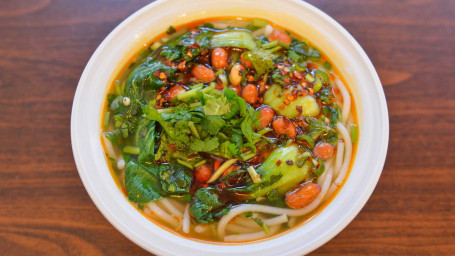 Sour And Spicy Soup Rice Noodles With Bok Choy