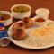 Bati Thali- Baati 3 Pcs Dal Tadka Chokha Rice Sweet Pickle Cold Drink Can Papad