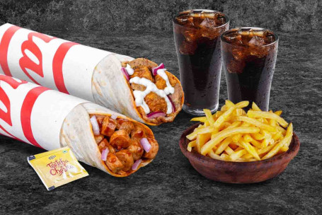 (Serves 2) Sausage Wrap Bhuna Chicken Wraps Fries Meal