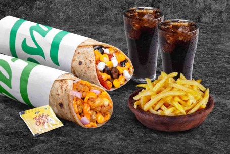 (Per 2 Persone) Mexicana Salsa Baked Veg Pizza Wraps Fries Meal
