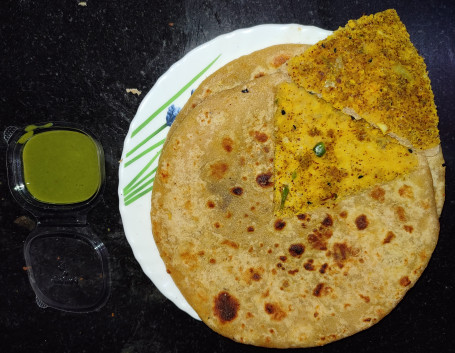 2 Gobhi Paratha Served With Green Chutney
