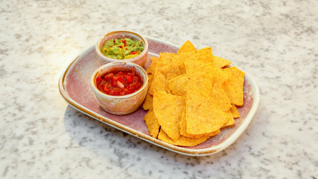 Tortilla Chips with Smashed Avocado and Salsa
