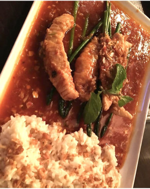 Thai Herb Crusted Chicken With Tamarind Glaze Garlic Rice