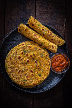 Methi- Palak Thepla With Dry Garlic Chutney [2 Qty]