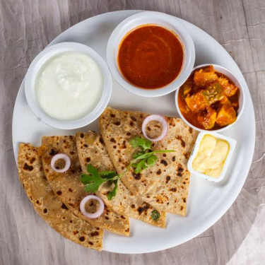 3 Aloo Pyaaj Cheese Paratha With Curd