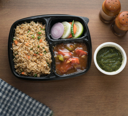 Chicken Fried Rice With Chilly Chicken Salad And Chutney