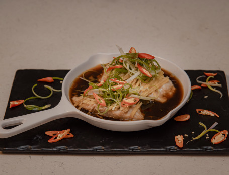 Steamed Fish In Lightsoya Ginger Chinese Parsley Chilly Sauce
