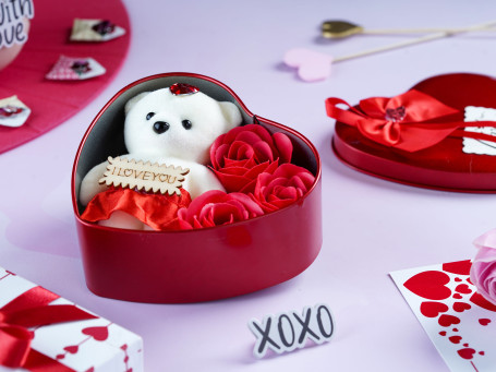 Teddy With Roses Gift Box