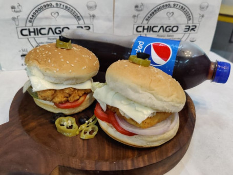 2 Chicago Cheezy Blast Veg Burger With 750 Pepsi Or Dew