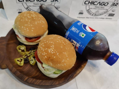 2 Chicken Burger With 750 Ml Pespi Or Dew