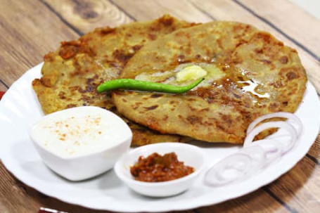 2 Aloo Paratha Pickle Butter Curd