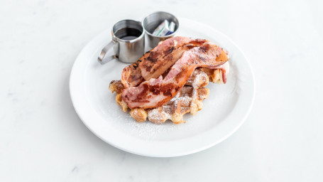 Moose Waffles With Four Slices Of Smoked Streaky Bacon