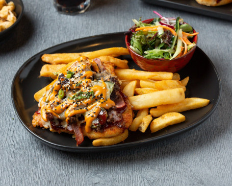 Cheeseburger Loaded Parma With Fries And Salad