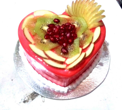 Eggless Heart Shape Fresh Fruit Cake