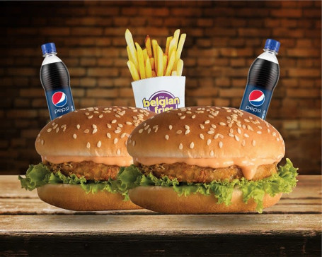 2 Crunchy Aloo Burgers Fries 2 Pepsi Bottles