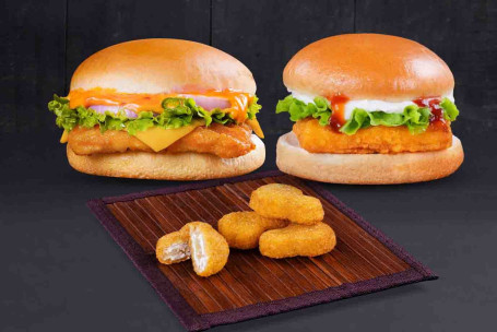 Combo Of New Spicy Chicken Burger And Paneer Delight Burger With Free Nuggets