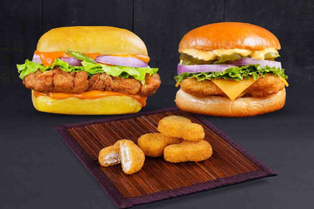 Combo Of Smoky Chipotle Chicken Burger And Mexican Cheese Chicken Burger With Free Nuggets