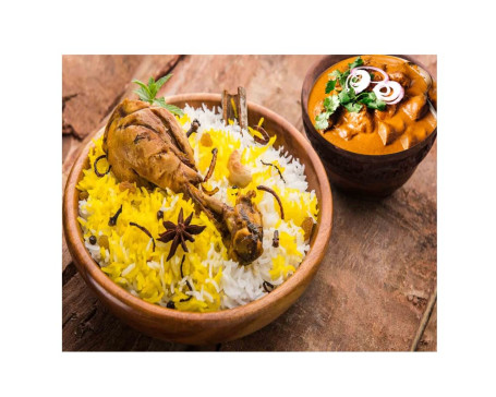 Hyderabadi Chicken Biryani With Leg Piece Raita Free Butter Chicken Combo