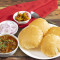 Poori Thali Plate (Special Desi Ghee Puriwith Channa, Aloo Bhaji, Petha Bhaji Moong Dal Halwa)