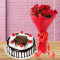 1 Kg Black Forest Cake 6 Red Roses Bouquet Combo