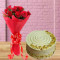 1 Kg Rabri Rasmalai Cake 6 Red Roses Bouquet Combo