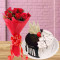 Half Kg Choco Vanilla Cake 6 Red Roses Bouquet Combo