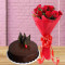 Half Kg Chocolate Cake 6 Red Roses Bouquet Combo