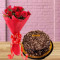 Half Kg Chocolate Crunch Cake 6 Red Roses Bouquet Combo