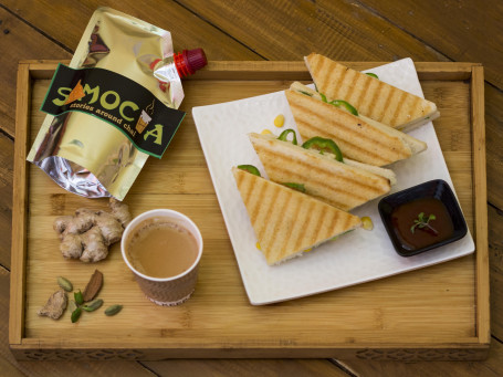 Chai With Veg Corn Cheese Sandwich