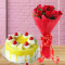 1 Kg Pineapple Cake 6 Red Roses Bouquet Combo