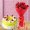 Half Kg Pineapple Cake 6 Red Roses Bouquet Combo