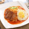 mó gū nèn jiān lǐ jī tiě bǎn miàn Hot Plate Noodles with Sauteed Pork Loin and Mushroom Sauce