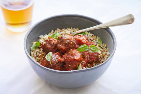 Beef Meatballs With Smoked Bacon With Basmati Rice And Ancient Grains