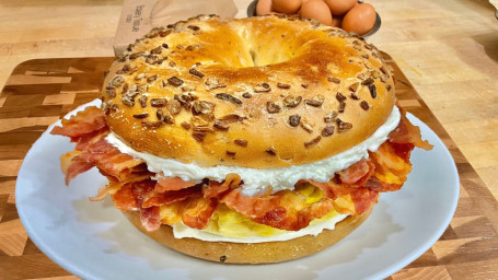 Toasted Bagel With Cream Cheese, Egg Bacon