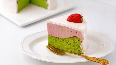 Matcha Strawberry Basque Cheesecake Slice