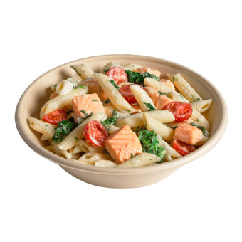 Salmon Pasta With Spinach Leaves