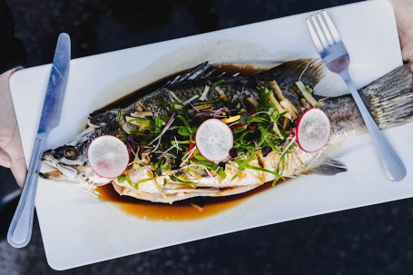 Steamed whole Barramundi with Soy and Ginger