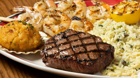 3-Way Sirloin* Grilled Shrimp Skewers Combo With Seafood Stuffie