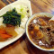 hé fēng niú ròu dòu fǔ bāo （fù cài fàn hé） Japanese Roasted Tofu with beef (with rice and vegetables)