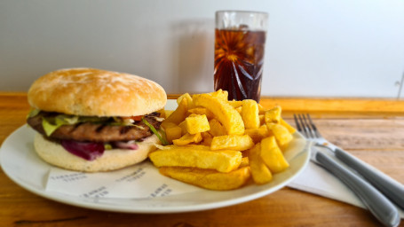 Qp Beef Burger, Chips And A Drink