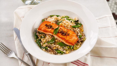 Roasted Salmon Summer Vegetable Rice Bowl 