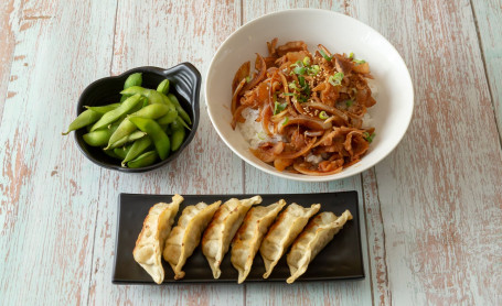 Meal B (Pork Teriyaki On Rice, Edamame Beans And Minced Chicken Gyoza (6 Pieces