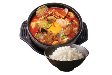 Hǎi Xiān Nèn Dòu Fǔ Guō Pèi Fàn Soft Tofu Stew With Seafood With Rice