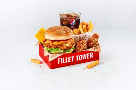 Fillet Tower Box Meal With 2 Hot Wings