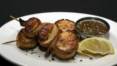 Applewood-Smoked Bacon Wrapped Sea Scallop Skewers